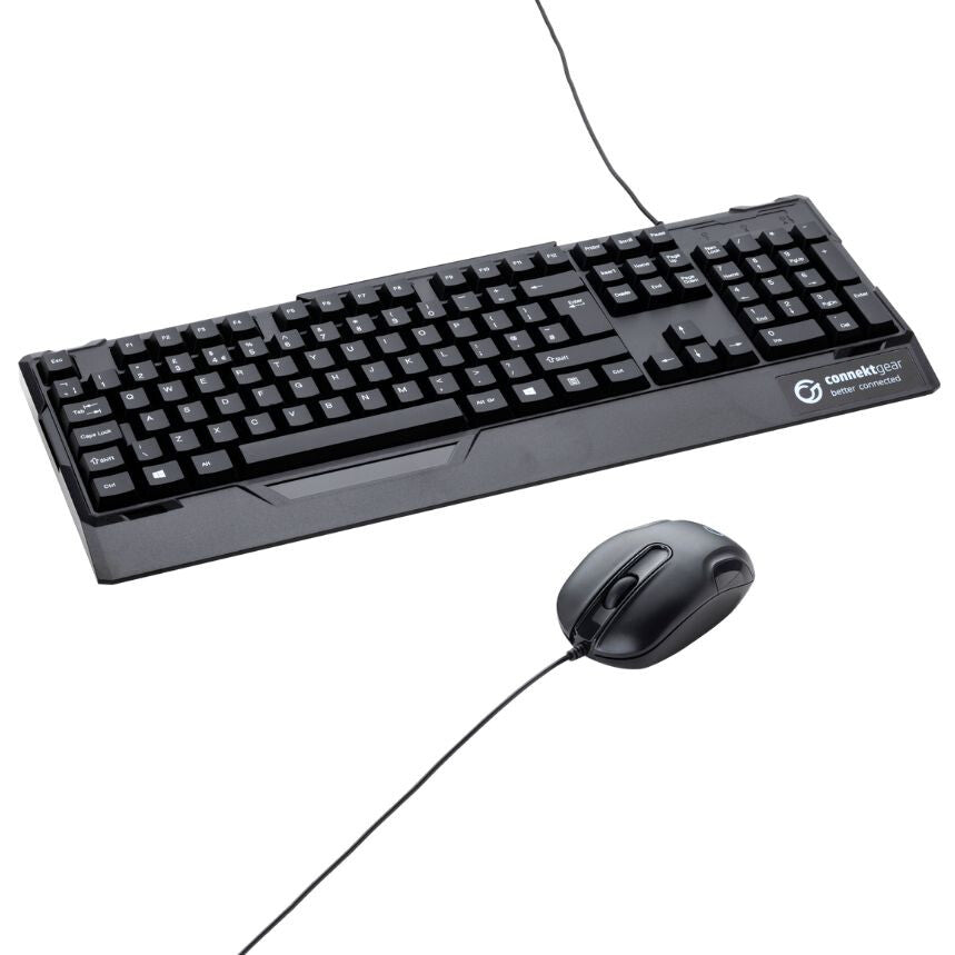 connektgear KB235 USB Standard UK Layout Keyboard & 3 Button Optical Mouse - Black