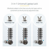 StarTech.com 25-Pack Universal Laptop Lock 6.6ft (2m), Serialized Security Cable for Notebook, Compatible With Noble Wedge®/Nano/K-Slot, Keyless Combination Cable - TAA