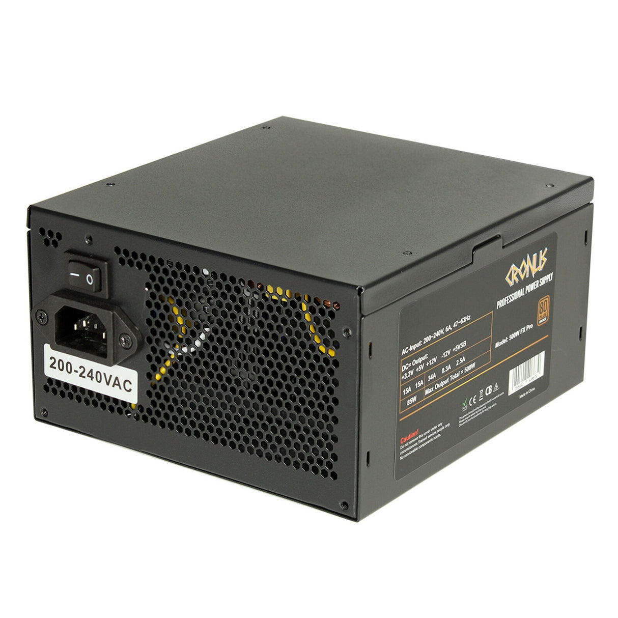 Fuente de alimentación CRONUS 500ATV FX PRO de 500 W, ventilador de refrigeración silencioso de 140 mm, bronce 80 PLUS, no modular, cables negros planos, rendimiento supremo