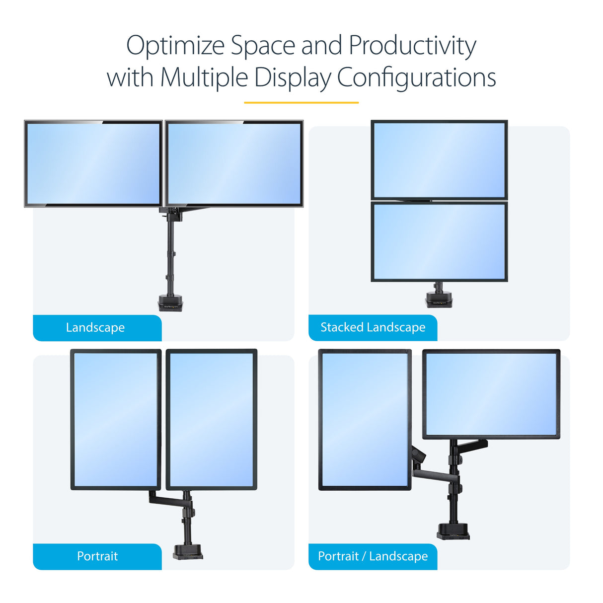StarTech.com Desk Mount Dual Monitor Arm, Full Motion Monitor Mount for 2x VESA Displays up to 32" (17.6lb/8kg), Height Adjustable, Clamp/Grommet Mount, Mechanical Spring