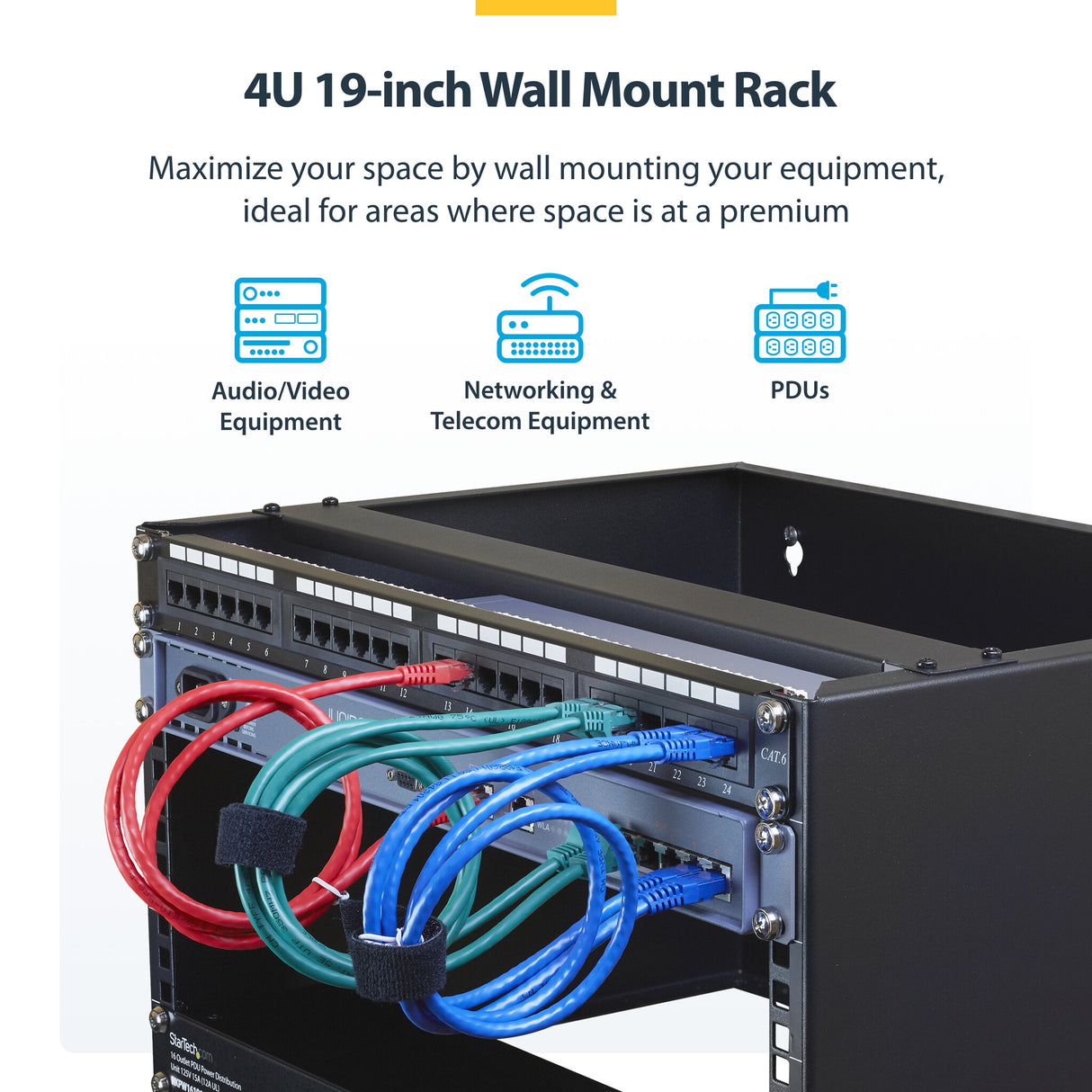 StarTech.com 4U Wall Mount Network Rack - 14 Inch Deep (Low Profile) - 19" Patch Panel Bracket for Shallow Server and IT Equipment, Network Switches - 44lbs/20kg Weight Capacity, Black