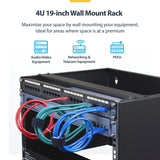 StarTech.com 4U Wall Mount Network Rack - 14 Inch Deep (Low Profile) - 19" Patch Panel Bracket for Shallow Server and IT Equipment, Network Switches - 44lbs/20kg Weight Capacity, Black