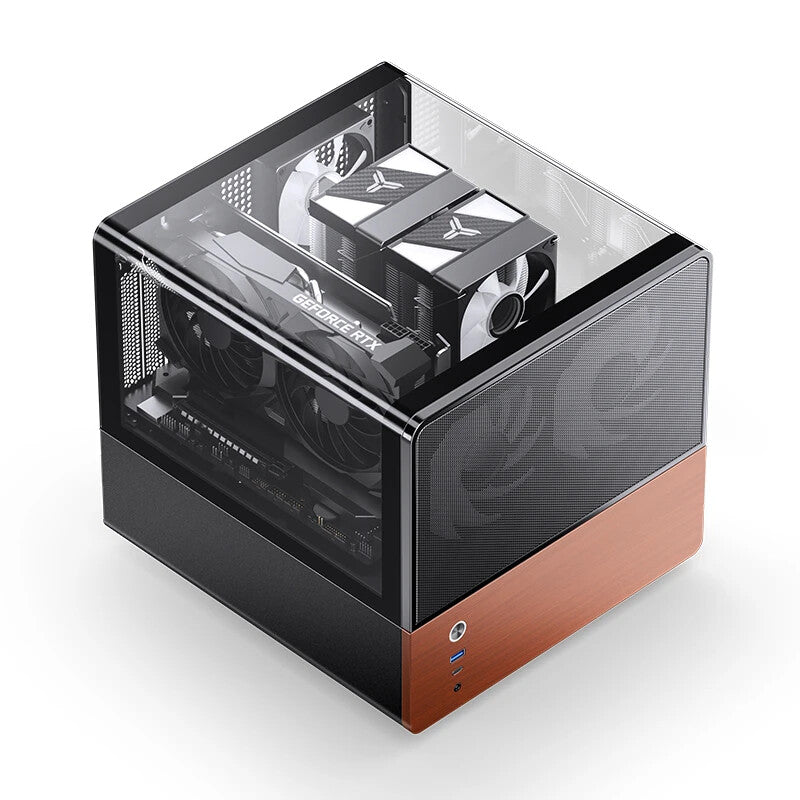 Jonsbo V12 BLACK computer case Black, Wood