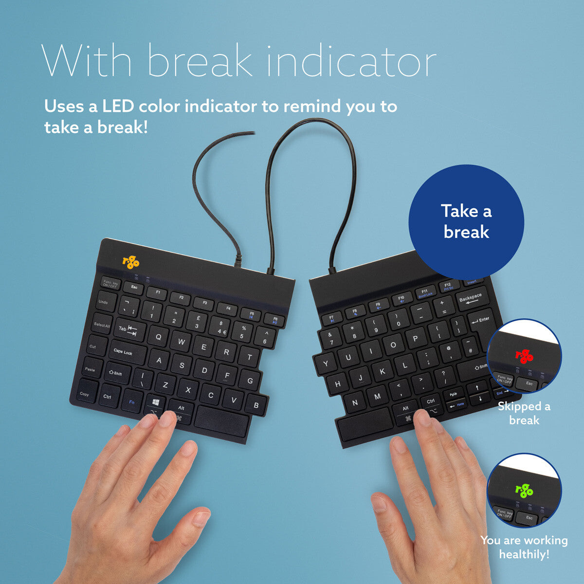R-Go Tools Ergonomic keyboard R-Go Split Break v2 with break software, ergonomic split keyboard, QWERTY (UK), Wired, black
