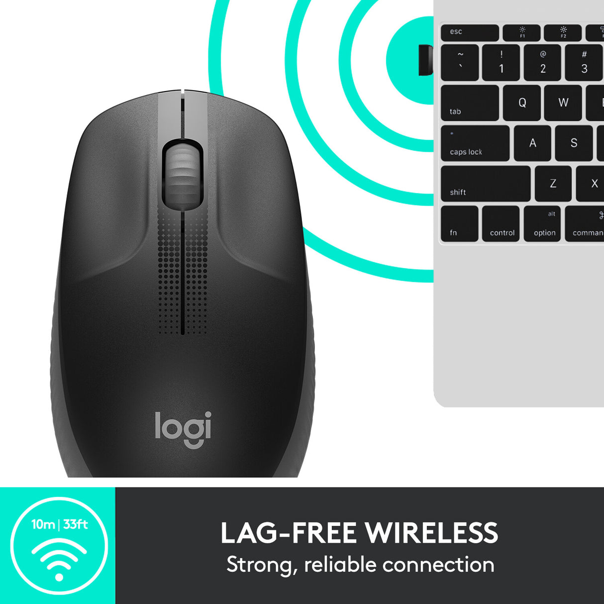 Logitech Wireless Mouse M190, diseño curvo ambidiestro de tamaño completo, batería de 18 meses con modo de ahorro de energía, receptor USB, control preciso del cursor con rueda de desplazamiento ancha y botones redondos, negro