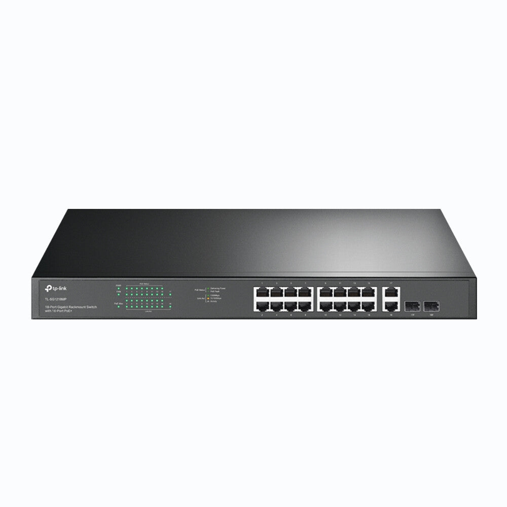 TP-LINK (TL-SG1218MP) Switch de montaje en rack PoE+ no administrado Gigabit de 18 puertos, PoE+ de 16 puertos, 2 puertos SFP