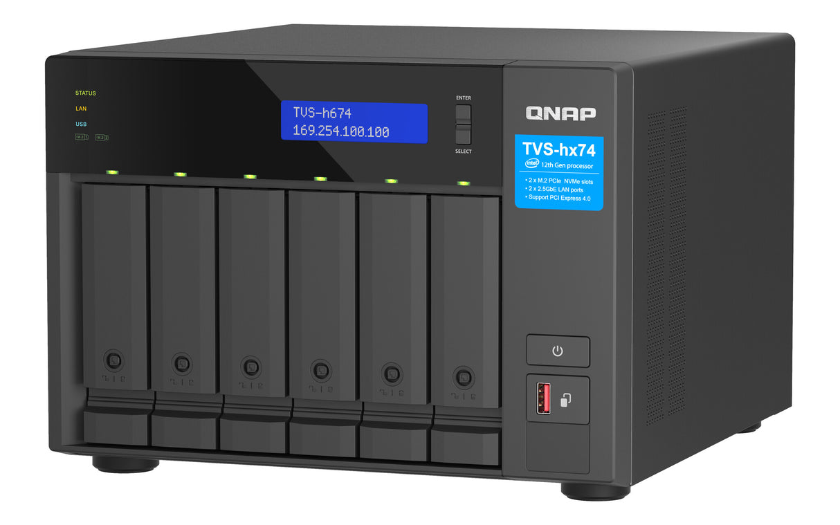 QNAP TVS-H674 NAS Tower Intel® Core™ i5 i5-12400 32 GB DDR4 QuTS hero Black