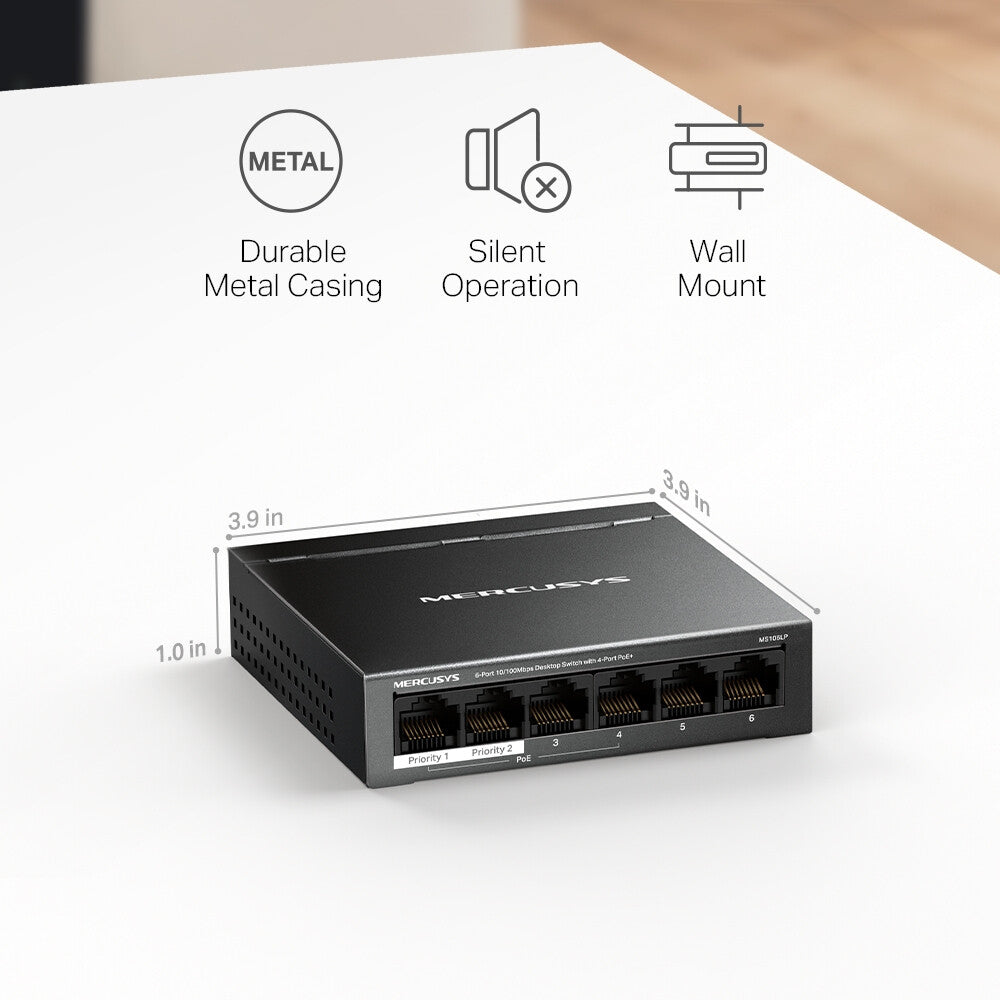 Mercusys 6-Port 10/100Mbps Desktop Switch with 4-Port PoE+
