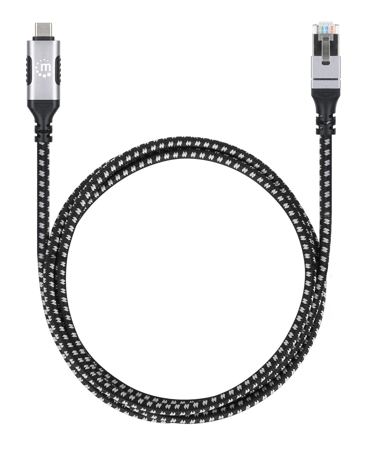 Manhattan USB-C to Gigabit (10/100/1000 Mbps) Network Ethernet RJ45 Cable, Length 2m, Multi-Gigabit Ethernet, Black/Silver, Three Year Warranty