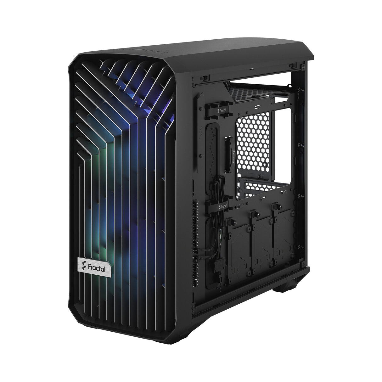 Fractal Design Torrent Compact (Light TG RGB) Caja para juegos con ventanas de vidrio tintado claro, E-ATX, 2 ventiladores RGB, concentrador de ventilador, tira RGB en cubierta de fuente de alimentación, rejilla frontal, USB-C