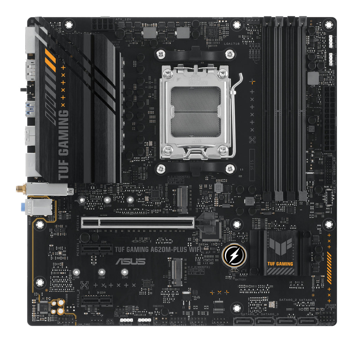 Asus TUF GAMING A620M-PLUS WIFI, AMD A620, AM5, Micro ATX, 4 DDR5, HDMI, 2 DP, Wi-Fi 6, LAN 2,5G, PCIe4, 2x M.2