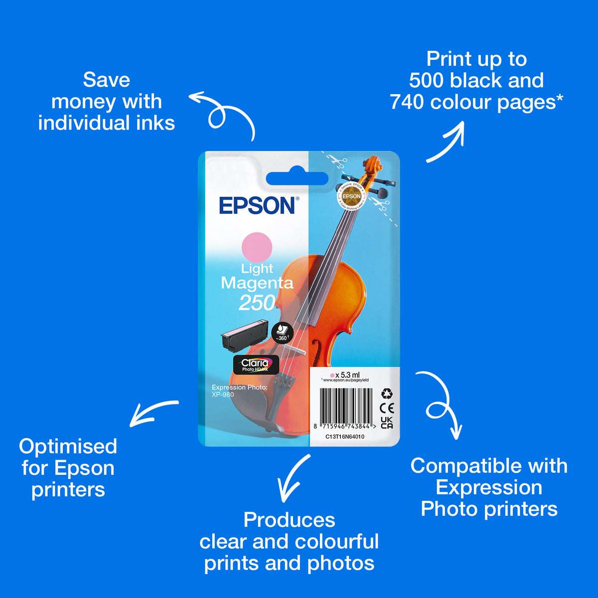 Epson Singlepack Light Magenta 250 Violin Claria Photo HD Ink