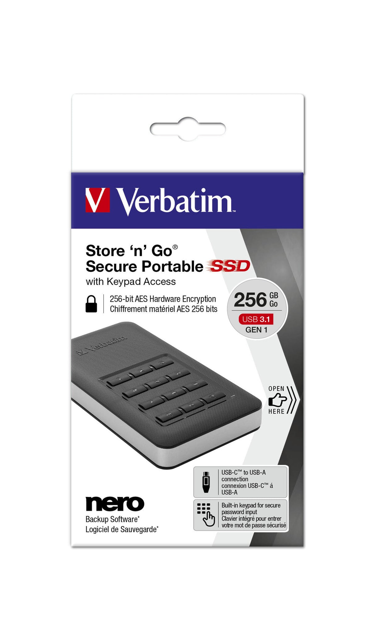 Verbatim Store 'n' Go Portable SSD with Keypad Access 256GB