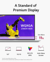 LG Gram 16Z90RU-G.AA55A1 laptop Intel® Core™ i5 i5-1334U 40.6 cm (16") 2.5K 16 GB LPDDR4x-SDRAM 512 GB SSD Wi-Fi 6E (802.11ax) Windows 11 Home Black