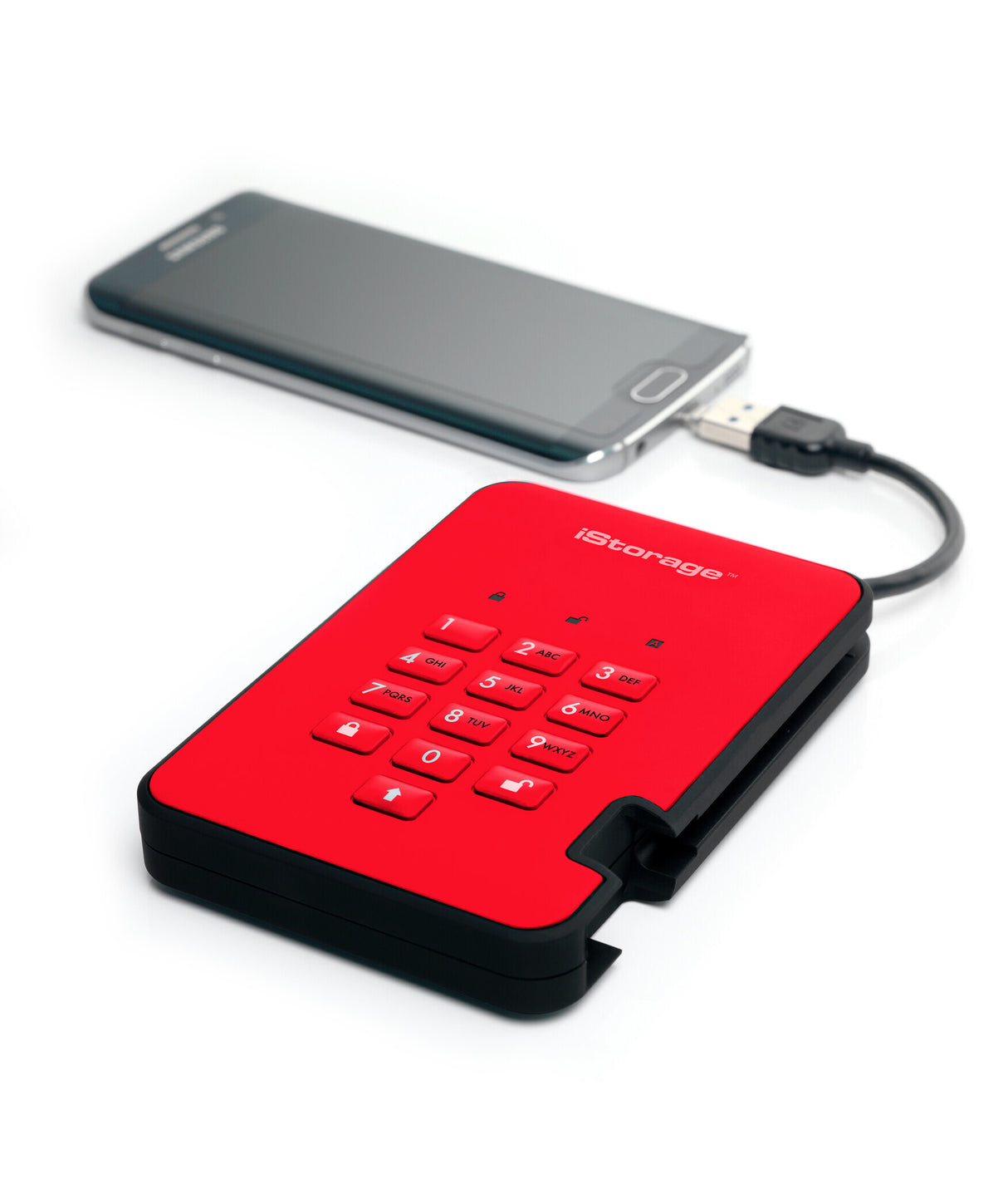 iStorage diskAshur2 256-bit 1TB USB 3.2 secure encrypted hard drive - Red IS-DA2-256-1000-R