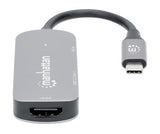Manhattan USB-C Dock/Hub, Ports (x3): HDMI, USB-A and USB-C, With Power Delivery (100W) to USB-C Port (Note add USB-C wall charger and USB-C cable needed), Universal for all devices, All Ports can be used at the same time, Aluminium, Space Grey, 3 Year Wa