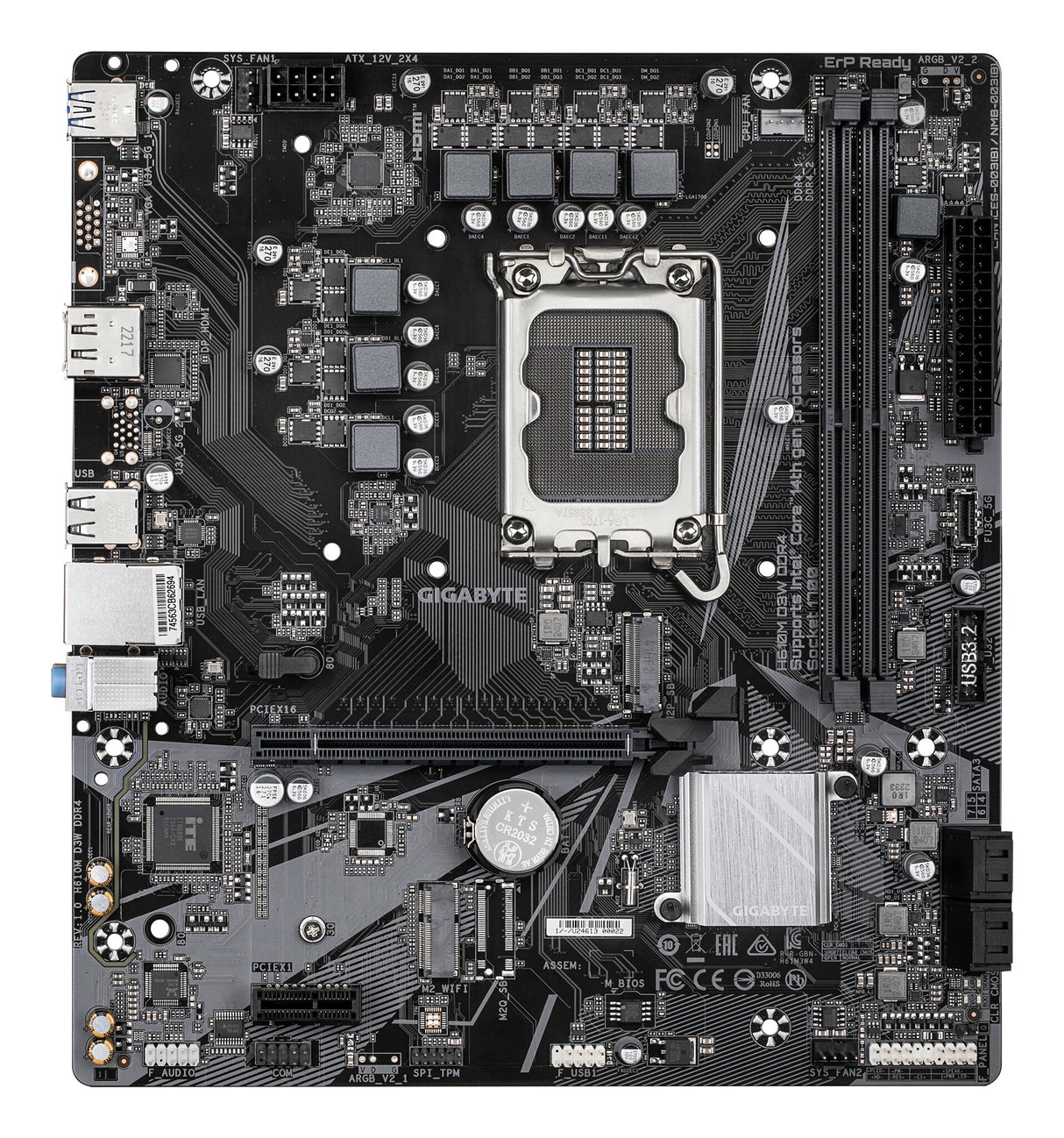 GIGABYTE H610M D3W DDR4 Motherboard - Supports 14th Gen. Intel Core CPUs, 5+1+1 phases VRM, up to 3200MHz DDR4, 1xPCIe 3.0 M.2, 1GbE LAN, USB 3.2 Gen 1
