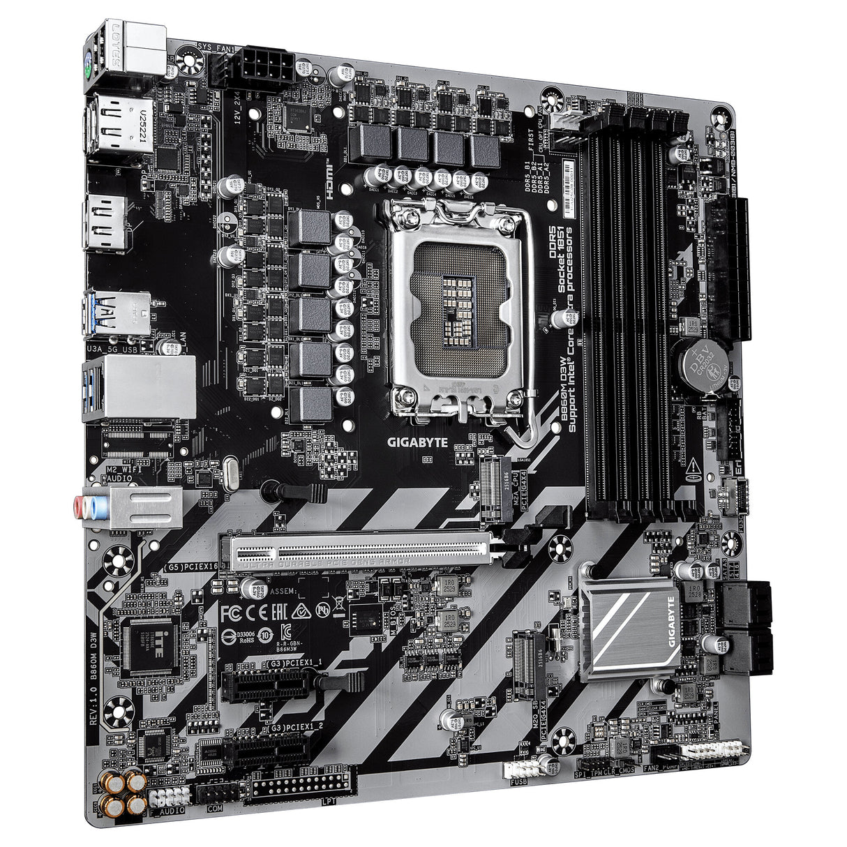 GIGABYTE B860M D3W Motherboard - Intel Core Ultra Series CPUs, 4+1+2 Phases VRM, up to 9066MHz DDR5, 2xPCIe 4.0 M.2, 1GbE LAN, USB 3.2 Gen 1