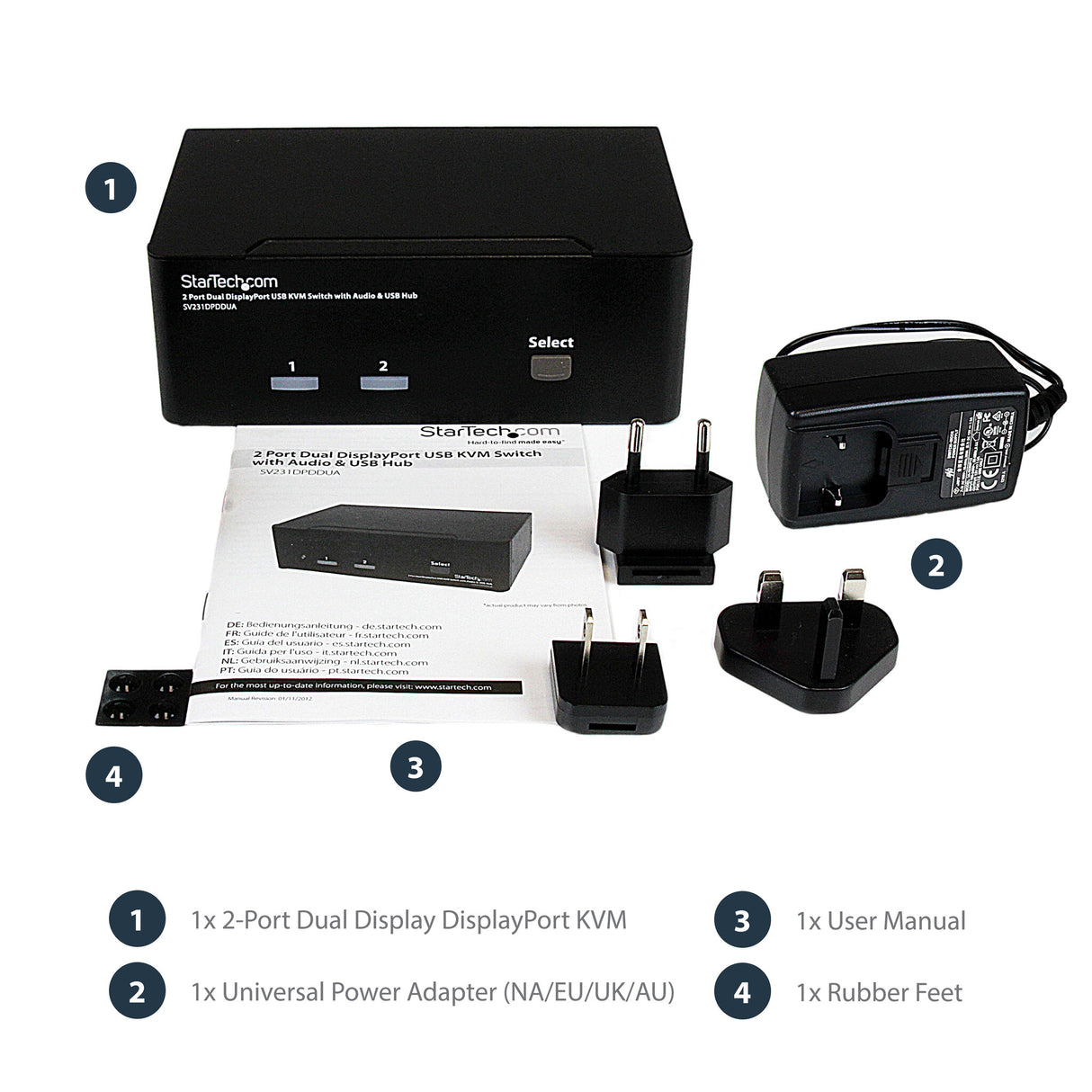 StarTech.com 2 Port Dual DisplayPort USB KVM Switch with Audio & USB 2.0 Hub