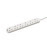 connektgear 2m 6 Way Surge Protected Extension Block - UK Plug to 6 x UK Sockets - White