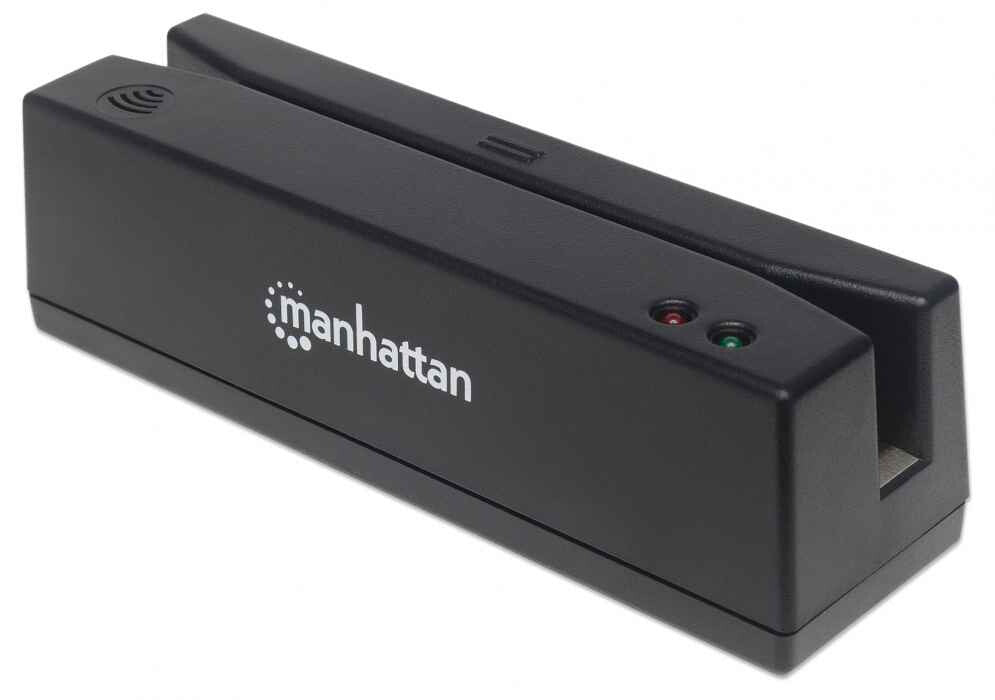 Manhattan USB-A Magnetic Strip Card Reader, Triple Track Reader, Keyboard Wedge Decoder, Cable 1.5m, Black, Three Year Warranty