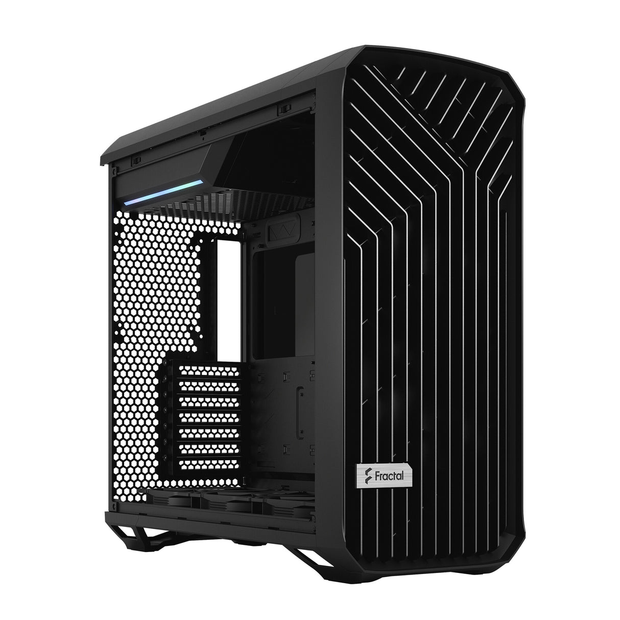 Fractal Design Torrent (Light TG) gabinete para juegos con ventanas de vidrio tintado claro, E-ATX, 5 ventiladores, concentrador de ventilador, tira RGB en cubierta de fuente de alimentación, rejilla frontal, USB-C