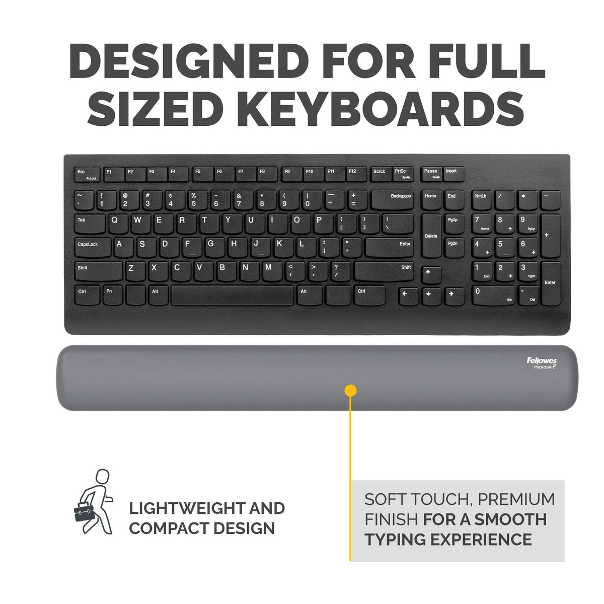 Fellowes Keyboard Wrist Rest Breyta Keyboard Wrist Support with Antibacterial Protection Ergonomic Wrist Support Grey