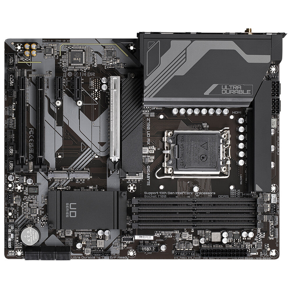 GIGABYTE Z790 UD AX Motherboard - Supports Intel Core 14th CPUs, 16*+1+１ Phases Digital VRM, up to 7600MHz DDR5 (OC), 3xPCIe 4.0 M.2, Wi-Fi 6E, 2.5GbE LAN, USB 3.2 Gen 2x2