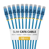 StarTech.com 50cm Blue Slim CAT6 Cable, 10 Pack, Snagless, 100W PoE, UTP, LSZH, 28AWG Pure Bare Copper Wire, Slim RJ45 Network Patch Cord w/Strain Reliefs, Individually Tested