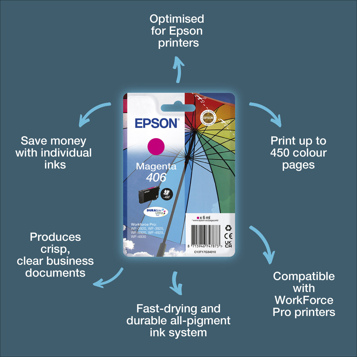 Epson Singlepack Magenta 406 Umbrella DURABrite Ultra Ink