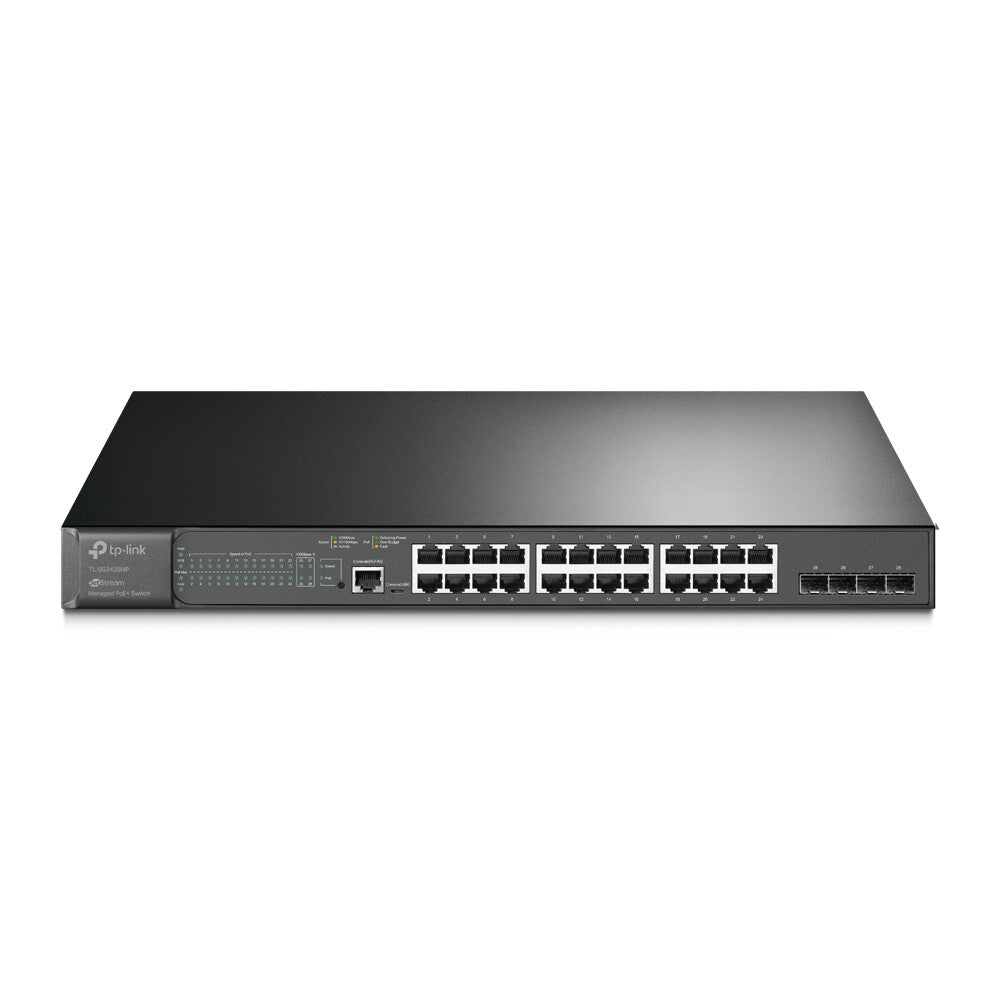 TP-LINK (TL-SG3428MP) Switch administrable JetStream 28 ports Gigabit L2 avec 24 ports PoE+, 4 emplacements SFP, montable en rack