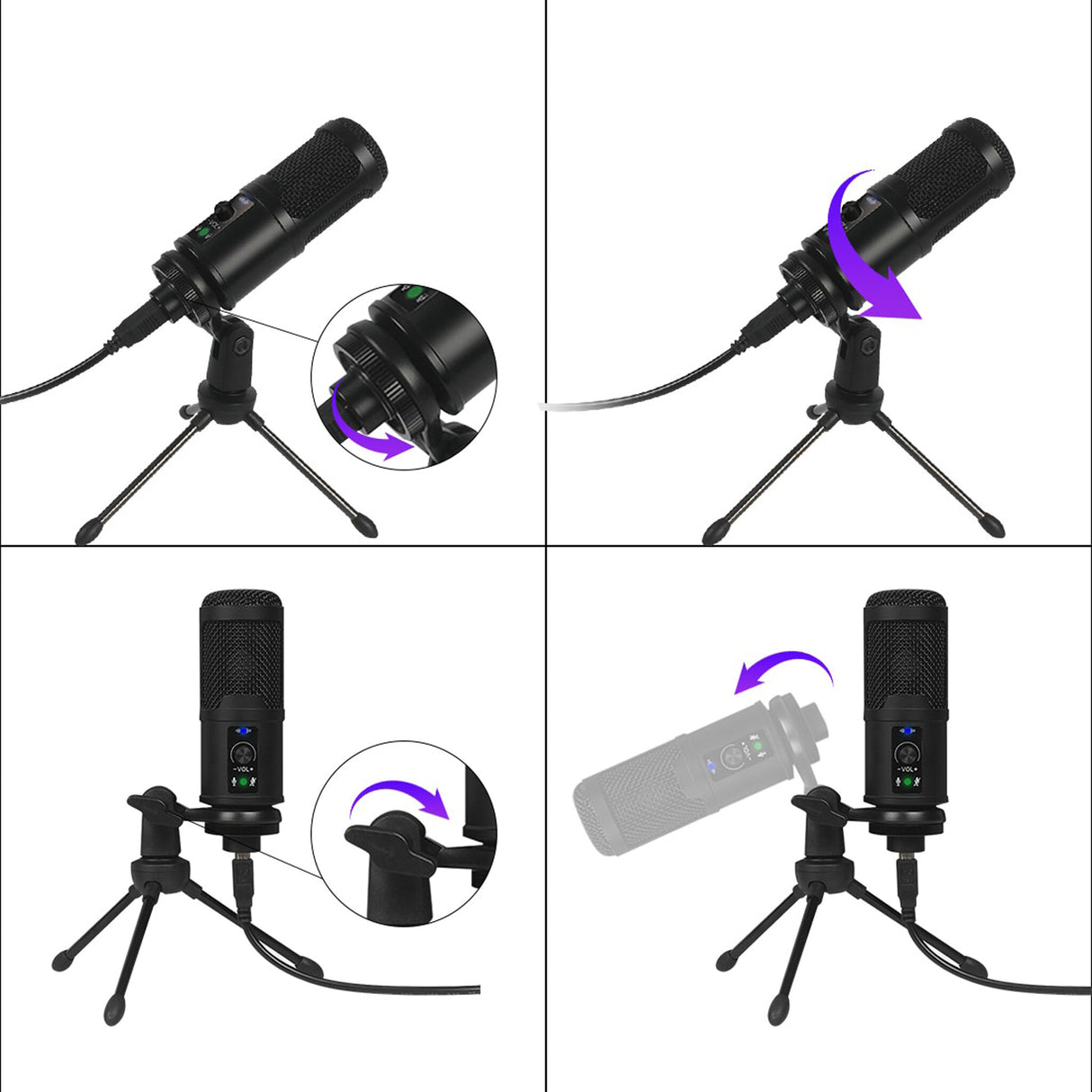 Varr Gaming USB Microphone, Tripod Stand Y Pop Filter Set, Microphone sensitivity 25m V/Pa (-36dB±2dB), Optimal sound distance 150 to 300mm max, 45° degree, USB-A to USB-B 1.5m cable included (USB-B input into microphone)
