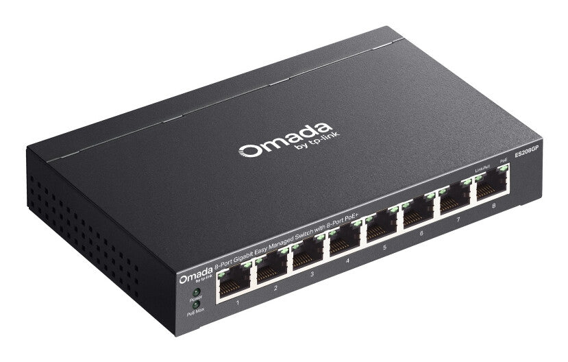 TP-Link Omada ES208GP network switch Managed L2 Gigabit Ethernet (10/100/1000) Power over Ethernet (PoE) DIN rail Black