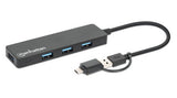 Manhattan USB-C & USB-A Combo Dock/Hub, Ports (4): USB-A (x4), 5 Gbps (USB 3.2 Gen1 aka USB 3.0), USB powered (no external power supply required)