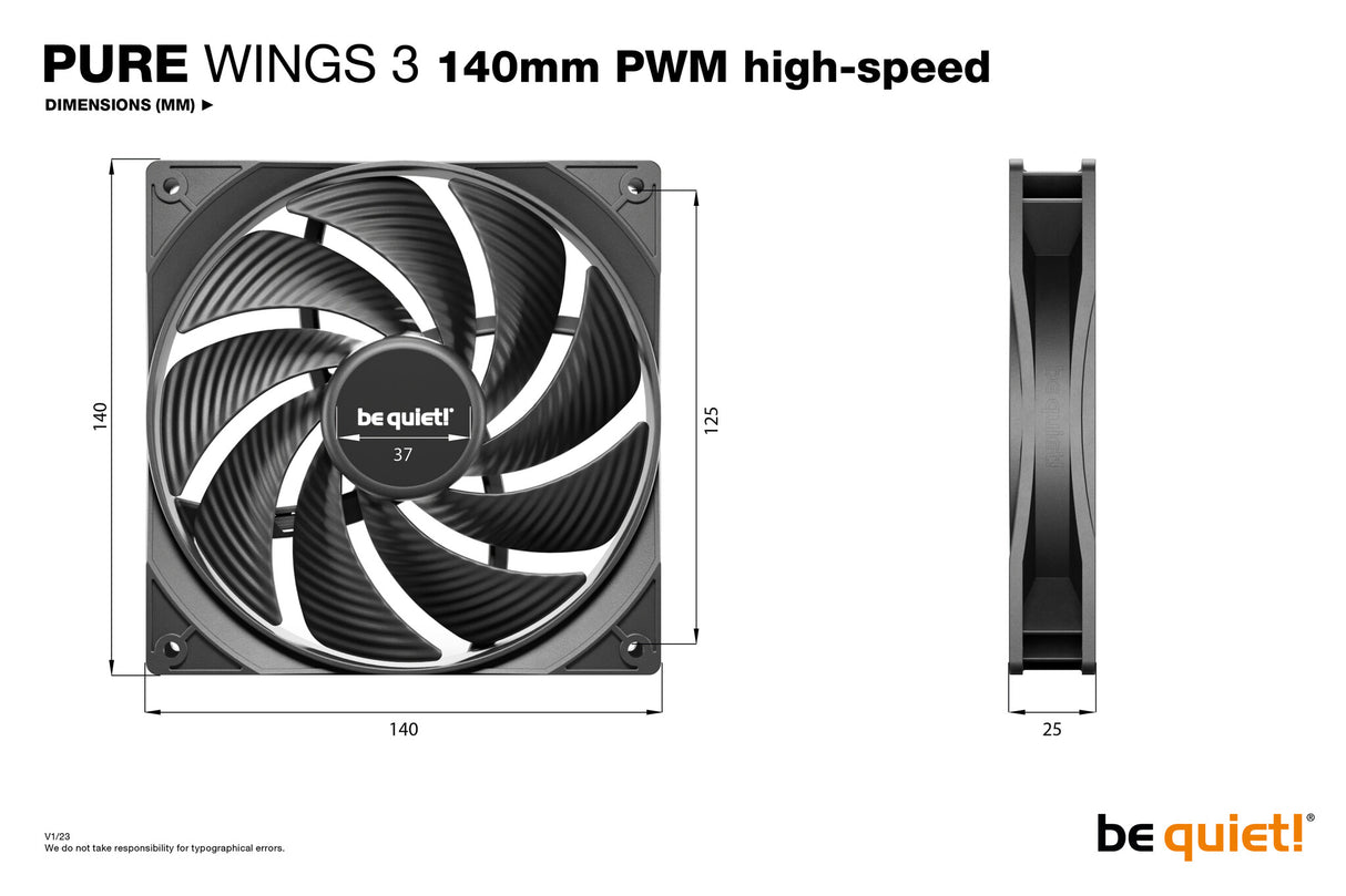 be quiet! Pure Wings 3 140 mm PWM high-speed Triple Pack Computer case Fan 14 cm Black 3 pc(s)