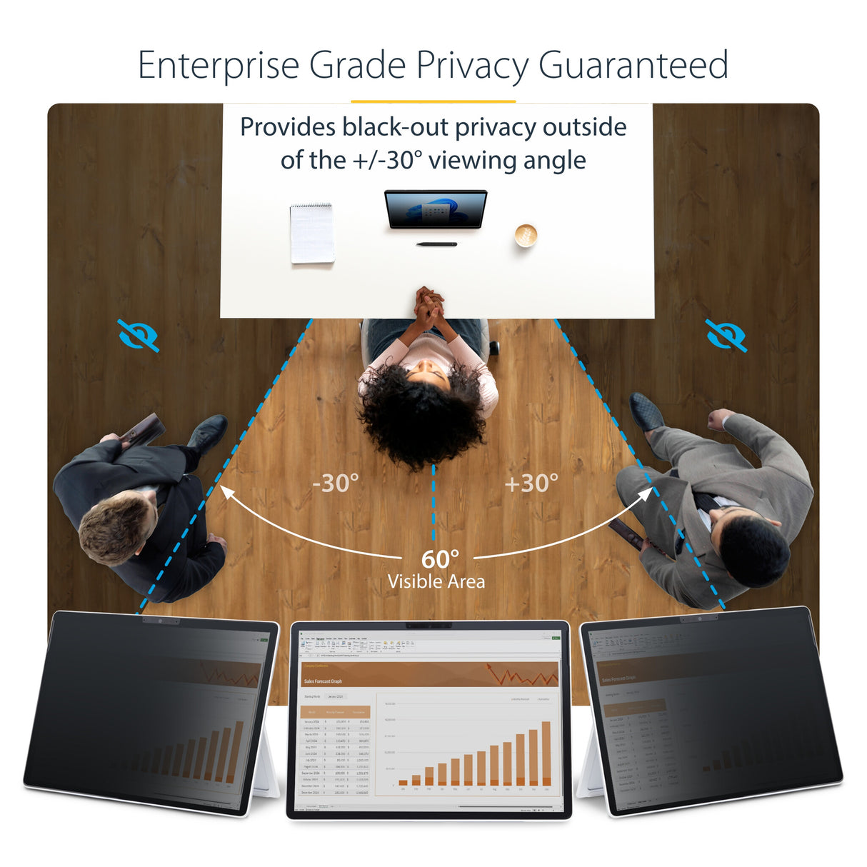 StarTech.com 4-Way Privacy Screen For 13-inch Surface Pro 8/9/X Laptop, Portrait/Landscape Modes, Touch-Enabled, +/- 30 Deg. View, Blocks up to 51% Blue Light, Anti-Glare