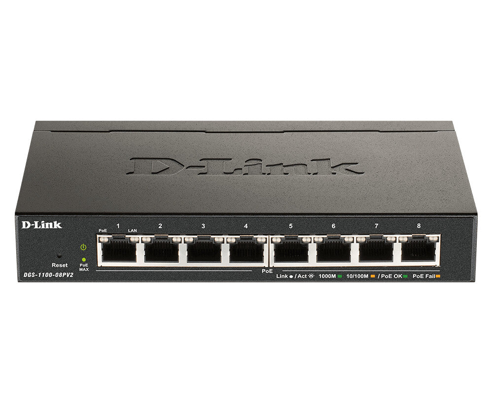 D-Link DGS-1100-08PV2/B network switch Managed L2/L3 Gigabit Ethernet (10/100/1000) Power over Ethernet (PoE) Black