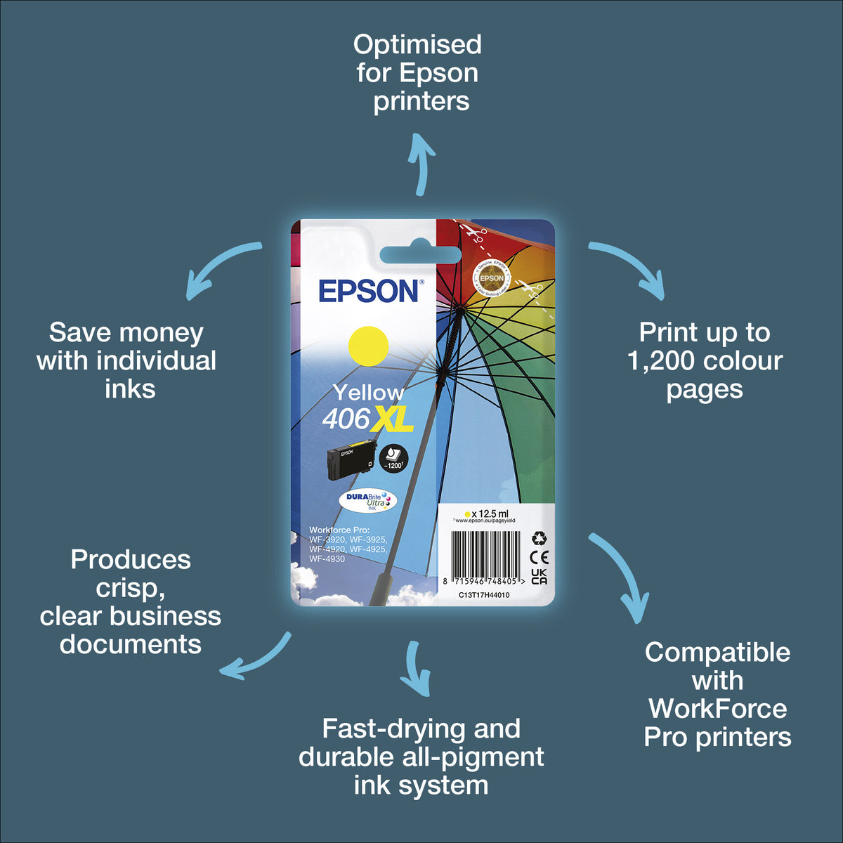Epson Singlepack Yellow 406XL Umbrella DURABrite Ultra Ink