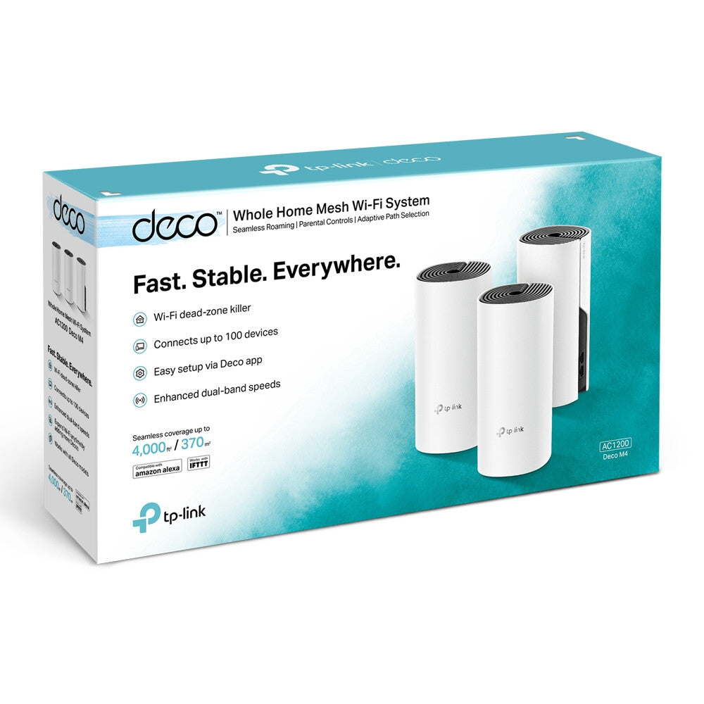 TP-LINK (DECO M4) Sistema Wi-Fi en malla para todo el hogar, paquete de 3, doble banda AC1200, MU-MIMO, 2 x LAN en cada unidad