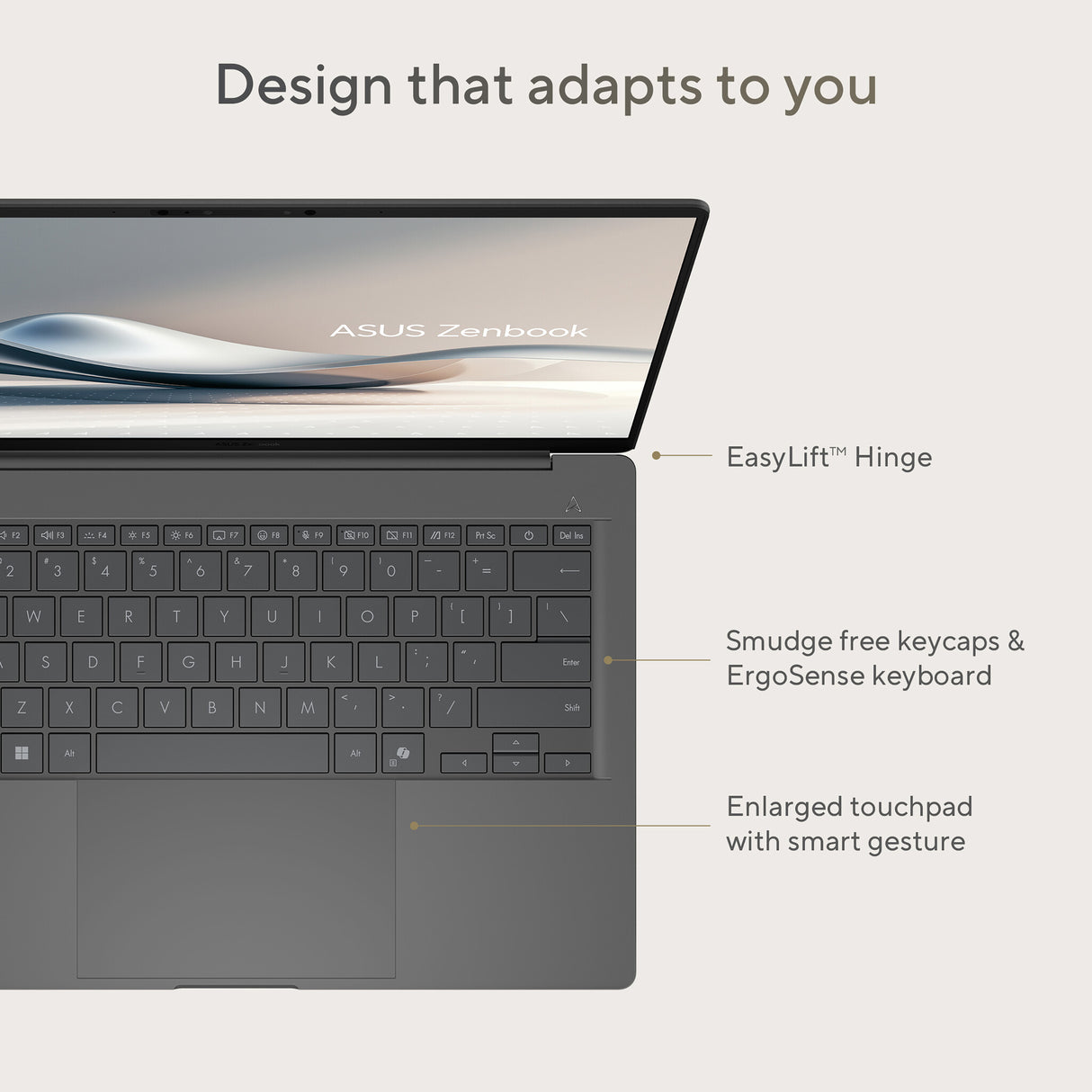 ASUS Zenbook A14 UX3407QA-QD244W Copilot+ PC Snapdragon X1-26-100 Laptop 35.6 cm (14") WUXGA 16 GB LPDDR5x-SDRAM 1 TB SSD Wi-Fi 6E (802.11ax) Windows 11 Home Beige