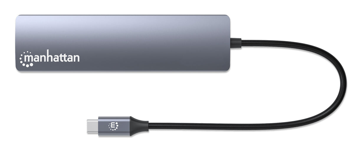 Manhattan USB-C Dock/Hub, Ports (x6): Ethernet, HDMI, USB-A (x3) and USB-C, With Power Delivery (100W) to USB-C Port (Note additional USB-C wall charger and USB-C cable needed), USB 3.2 Gen 1, All Ports can be used at the same time, Universal for all devi