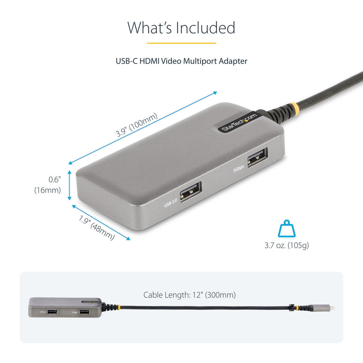 StarTech.com USB-C Multiport Adapter - 4K 60Hz HDMI w/HDR - 3-Port USB Hub - 100W Power Delivery Pass-Through - Works With Chromebook certified - Windows/macOS/iPadOS/Android™