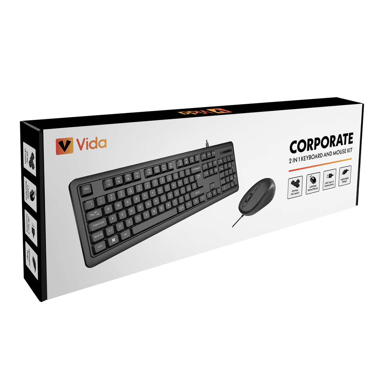 VIDA CORPORATE 2IN1 USB KBOARD MOUSE keyboard Mouse included Home/Office QWERTY UK English Black