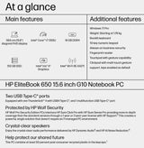 HP EliteBook 650 G10 Intel® Core™ i7 i7-1355U Laptop 39.6 cm (15.6") Full HD 16 GB DDR4-SDRAM 512 GB SSD Wi-Fi 6E (802.11ax) Windows 11 Pro Silver