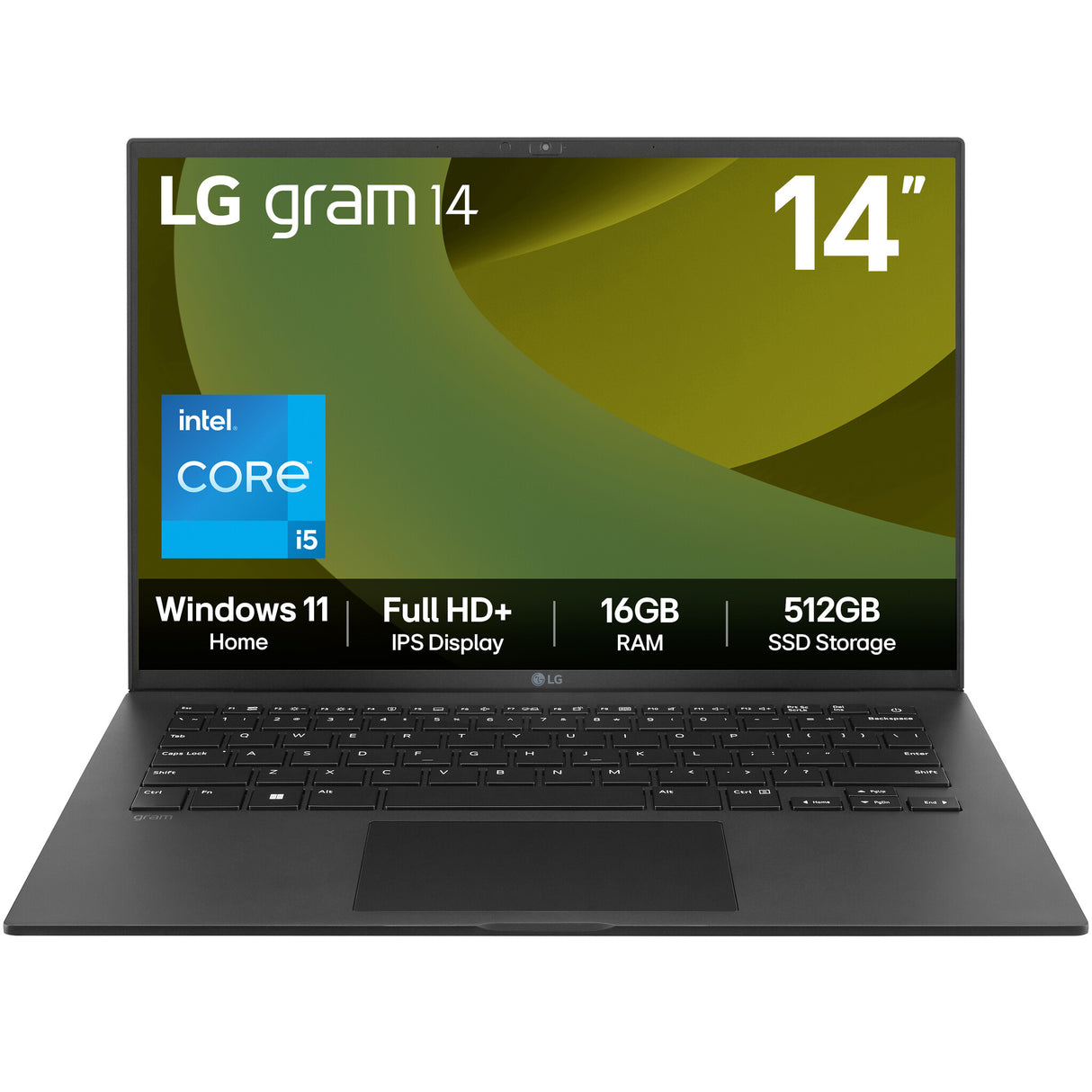 LG Gram 14Z90RU-G.AA55A1 laptop Intel® Core™ i5 i5-1334U 35.6 cm (14") Full HD+ 16 GB LPDDR5-SDRAM 512 GB SSD Wi-Fi 6E (802.11ax) Windows 11 Home Black