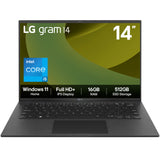 LG Gram 14Z90RU-G.AA55A1 laptop Intel® Core™ i5 i5-1334U 35.6 cm (14") Full HD+ 16 GB LPDDR5-SDRAM 512 GB SSD Wi-Fi 6E (802.11ax) Windows 11 Home Black