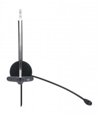 Manhattan Mono On-Ear Headset (USB), Microphone Boom (padded), Retail Box Packaging, Adjustable Headband, In-Line Volume Control, Ear Cushion, USB-A for both sound and mic use, cable 1.5m, Three Year Warranty