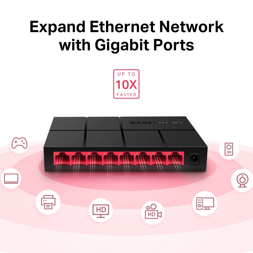 Mercusys (MS108G) Switch de bureau non géré Gigabit à 8 ports, boîtier en plastique