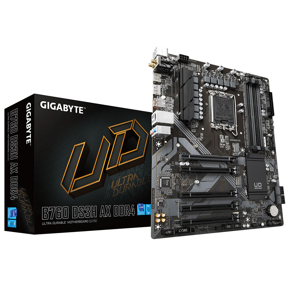 Placa base Gigabyte B760 DS3H AX DDR4, Intel Socket 1700, 12.ª/13.ª generación, 1 PCIe 4.0 x16, 2 PCIe 4.0 M.2, ATX, USB tipo C, LAN 2,5 GbE, Wi-Fi 6E 802.11ax, HDMI, DisplayPort , Ventilador inteligente 6, Q-Flash Plus