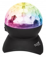 Manhattan Sound Science Disco Light Ball Bluetooth Speaker, FM Radio, Decent Sound Output (3W), 8 hour Playback time, Integrated Controls, Range 10m, microSD card reader, Aux 3.5mm, USB-A charging cable incl, Bluetooth 5.0, 3 Years Warranty